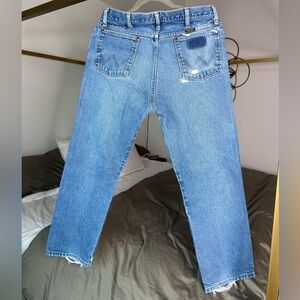 VTG WRANGLER 13MWZ Jeans  Men’s 34x29 Distressed  Cowboy Cut Grunge Unisex Denim